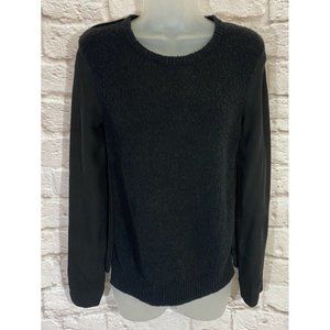 THEORY Top Womens P Fuzzy Wool Front Silk Back Black Mixed Media Shirt 9535
